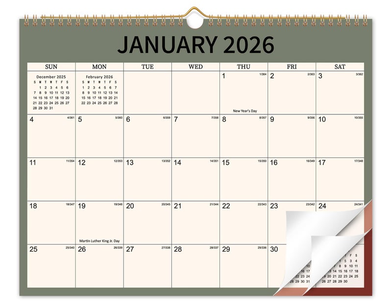 PIOOJK 2026 Wall Calendar 12 Month, Wall Calendar from January 2026 to December 2026, Large Hanging Calendar, Thick Paper, Perfect for Home and Office Monthly Organizing & Planning, Julian Dates, 14"x11" - Image 1