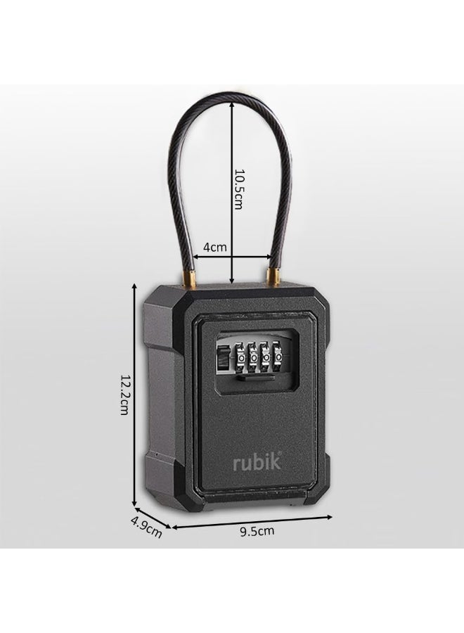 Rubik Key Storage Padlock Safe Box with 4 Digits Combination Lock & Removable Wire Shackle, Wall Mounted/Door Hanging for Outdoor and Indoor Home Hotel Office (Black)  - Image 2