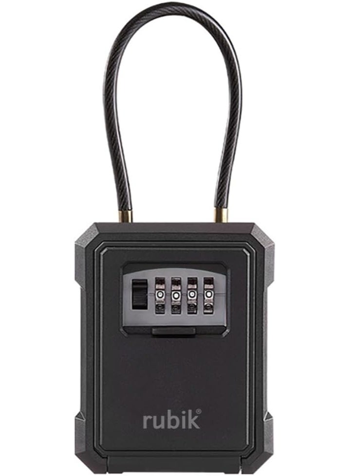 Rubik Key Storage Padlock Safe Box with 4 Digits Combination Lock & Removable Wire Shackle, Wall Mounted/Door Hanging for Outdoor and Indoor Home Hotel Office (Black)  - Image 5