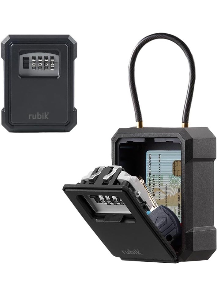 Rubik Key Storage Padlock Safe Box with 4 Digits Combination Lock & Removable Wire Shackle, Wall Mounted/Door Hanging for Outdoor and Indoor Home Hotel Office (Black)  - Image 1