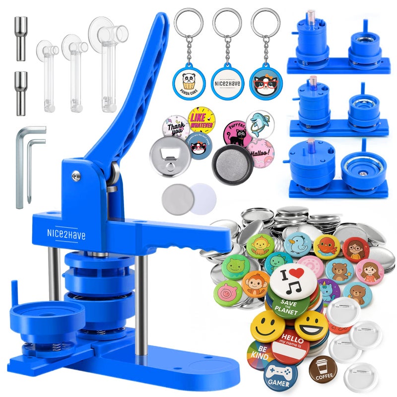 nice2have Button Maker Machine â€“ Multiple Size Moldsâ€“ Pin Maker Machine Kit w/ 500 Buttons, 15 Fridge Magnets, 15 Bottle Openers, 15 Keychain Buttons, Cutters & 500+ Button Designs for DIY Crafts - Image 1