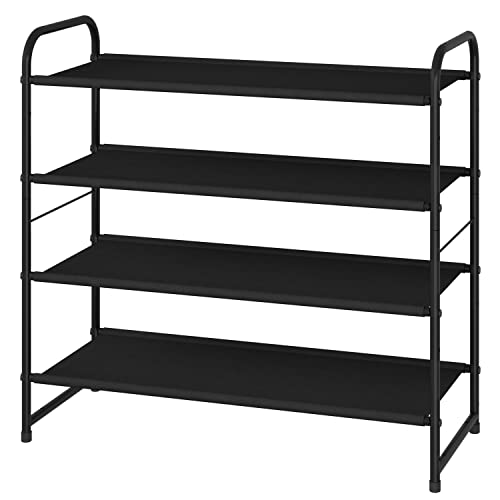 Simple Trending 4Tier Stackable Shoe Rack Expandable  Adjustable Fabric Shoe Shelf Storage Organizer Black