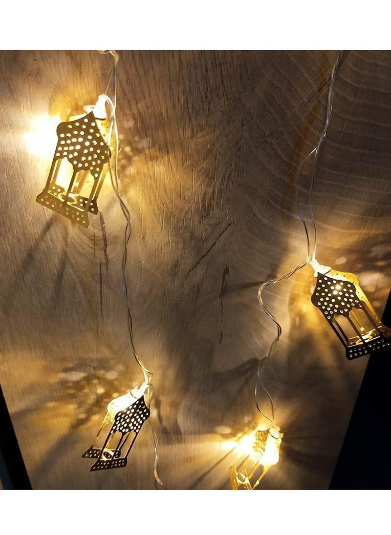 Home Care Vintage Ramadan Decorations for Home, Battery Operated Ramadan Lights, 10LED EID Mubarak Bronze Metal Lantern String Lights for Mantle Window Tree Bedroom Classroom Ramadan Decor  - Image 1