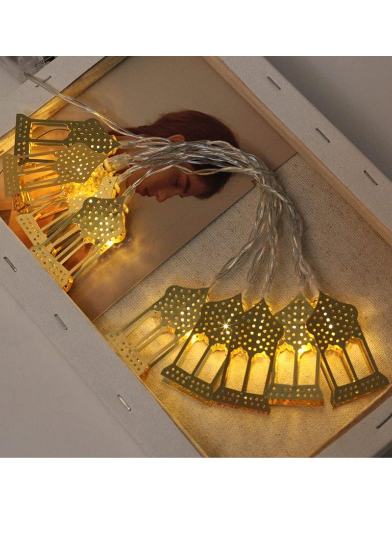 Home Care Vintage Ramadan Decorations for Home, Battery Operated Ramadan Lights, 10LED EID Mubarak Bronze Metal Lantern String Lights for Mantle Window Tree Bedroom Classroom Ramadan Decor  - Image 3