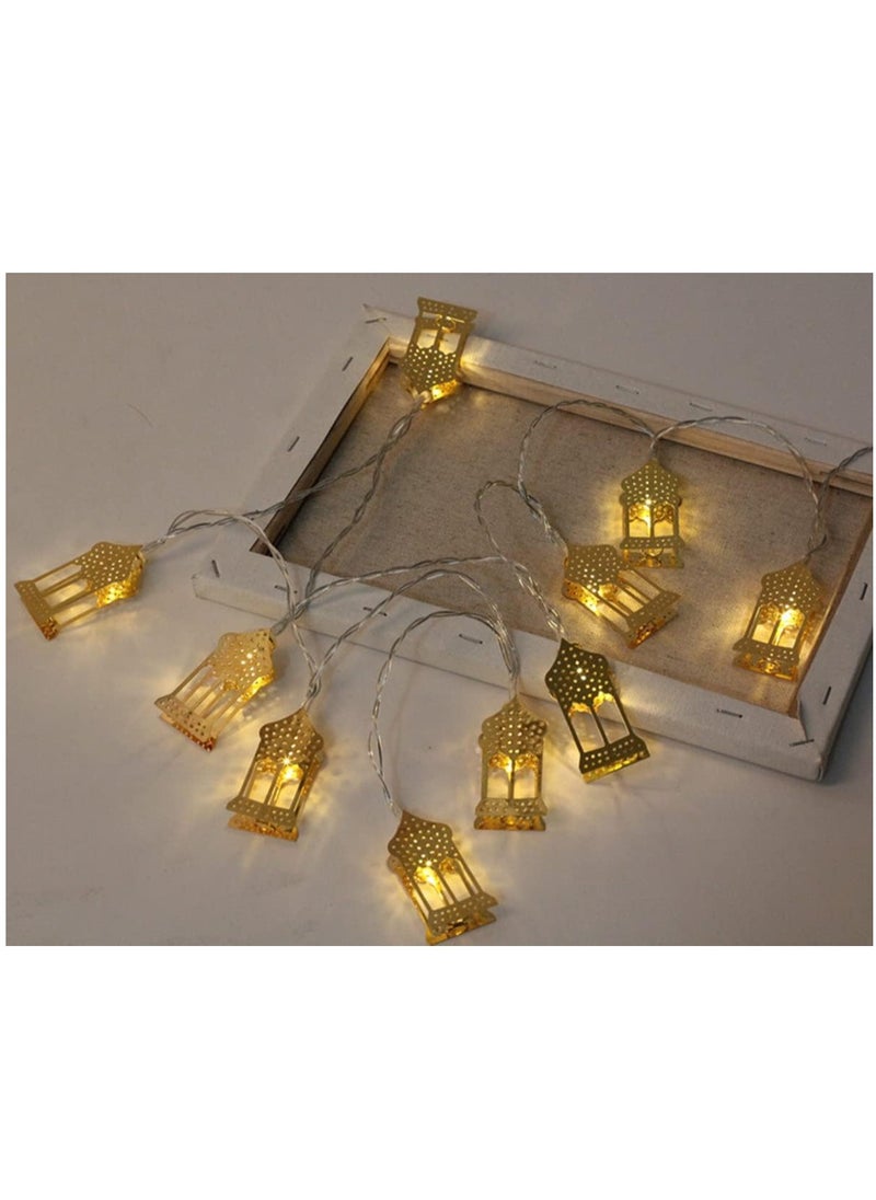 Home Care Vintage Ramadan Decorations for Home, Battery Operated Ramadan Lights, 10LED EID Mubarak Bronze Metal Lantern String Lights for Mantle Window Tree Bedroom Classroom Ramadan Decor  - Image 5