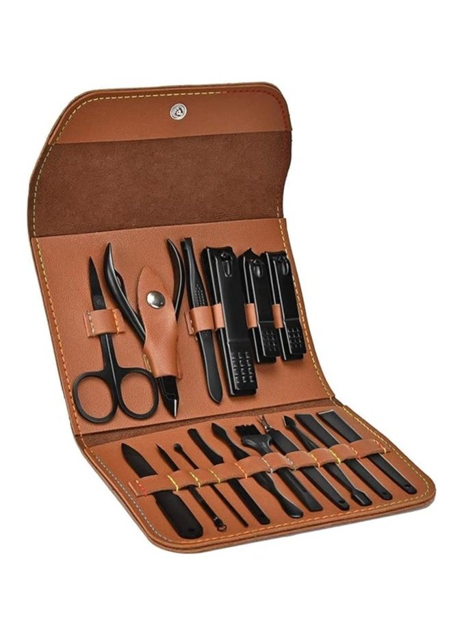 Generic Sailunte Manicure Set, Professional Stainless Steel Pedicure Nail Clipper Tools Kit with PU Leather Folding Case，Women Men Scissors Cutter Set，16 In 1 Travel Grooming Care Tool Kits  - Image 1