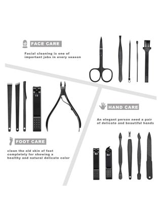 Sailunte Manicure Set, Professional Stainless Steel Pedicure Nail Clipper Tools Kit with PU Leather Folding Case，Women Men Scissors Cutter Set，16 In 1 Travel Grooming Care Tool Kits - view 4