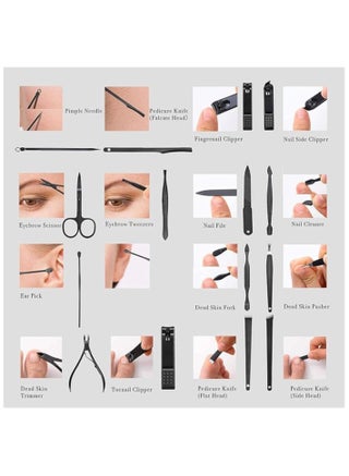 Sailunte Manicure Set, Professional Stainless Steel Pedicure Nail Clipper Tools Kit with PU Leather Folding Case，Women Men Scissors Cutter Set，16 In 1 Travel Grooming Care Tool Kits - view 5
