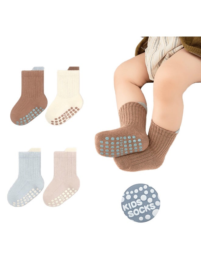 MileMelo 4 Pairs Baby Socks Toddler Socks Non Slip Grip Ankle Socks with Non Skid Soles for 1-3 Years Baby Socks - Image 1