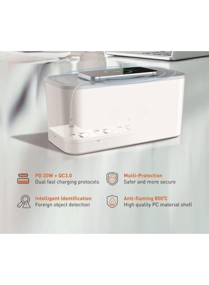 ريبنيو صندوق منظم سلك تمديد الطاقة 5 في 1 من  مع شاحن لاسلكي 15 وات و5 شريط منافذ عالمية و20 وات USB-C PD3.0 و18 وات USB-A SN5309 منافذ شحن سريع وكابل 2 متر - Image 2