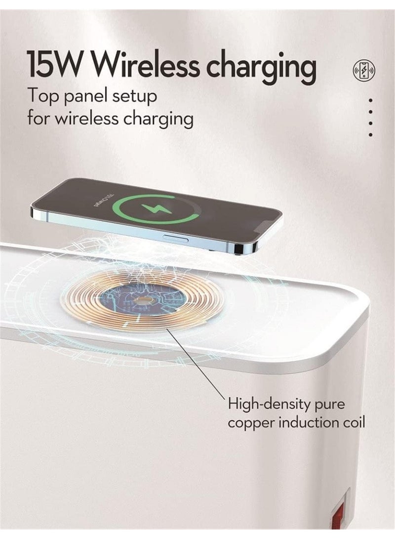 ريبنيو صندوق منظم سلك تمديد الطاقة 5 في 1 من  مع شاحن لاسلكي 15 وات و5 شريط منافذ عالمية و20 وات USB-C PD3.0 و18 وات USB-A SN5309 منافذ شحن سريع وكابل 2 متر - Image 3