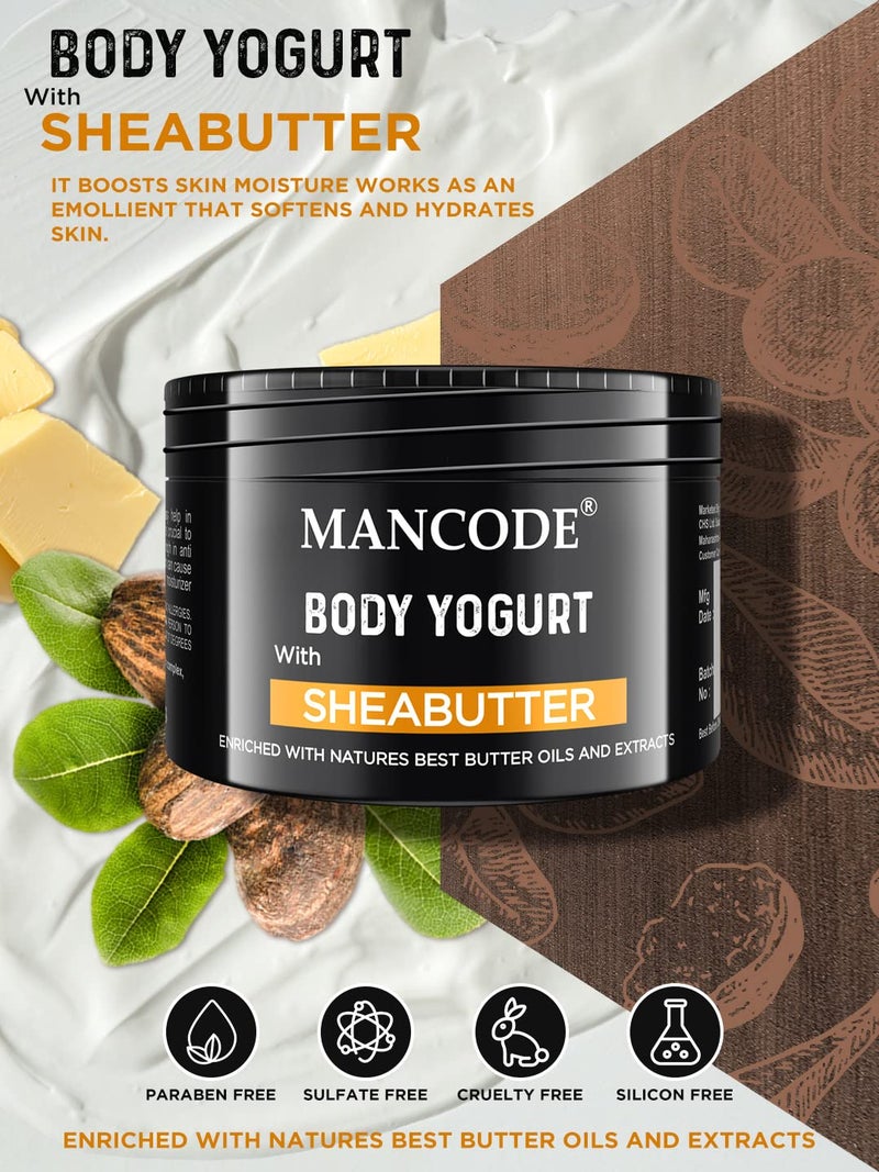 MAN CODE Mancode Shea Butter Body Yogurt Body Cream 100gm for Men Dry Dull Rough Skin Quick Absorbing Instant Moisturization Knees Elbows Neck Underarms Back Ankles Knuckles Gentle Exfoliant - Image 2