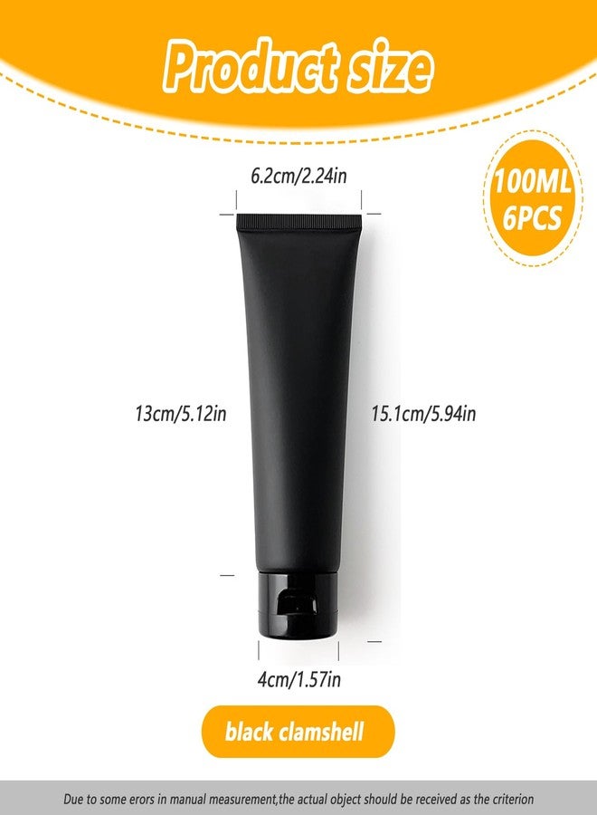 SYBL 6 Pack 100ml 3.4oz Black Matte Refillable Squeeze Tubes with Leak Proof Flip Cap, Travel Bottles for Shampoo Lotion Cosmetic Cream Sample Storage - Image 2