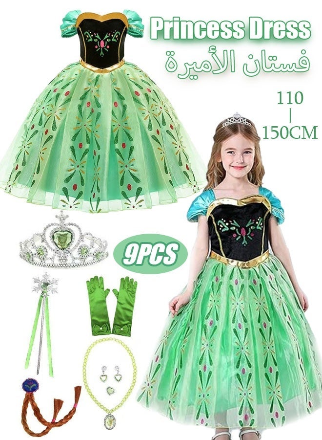 Quivlox Princess Dress Set, Anna Princess Costume with Wand Crown Tiara, Gorgeous Birthday Party Gown with Accessories , Frozen Ice Princess Dress, Luxury Anna Costume Dress, Cosplay Dress Up for Little Girls, Performance Dress for Fancy Dress Parties, Birthdays, Prom Outfits and Cosplay Activities - Image 1
