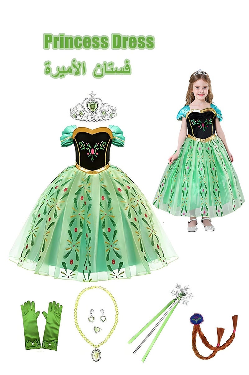 Quivlox Princess Dress Set, Anna Princess Costume with Wand Crown Tiara, Gorgeous Birthday Party Gown with Accessories , Frozen Ice Princess Dress, Luxury Anna Costume Dress, Cosplay Dress Up for Little Girls, Performance Dress for Fancy Dress Parties, Birthdays, Prom Outfits and Cosplay Activities - Image 2