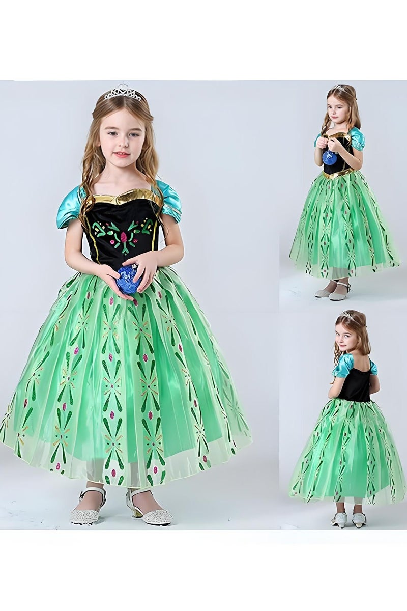 Quivlox Princess Dress Set, Anna Princess Costume with Wand Crown Tiara, Gorgeous Birthday Party Gown with Accessories , Frozen Ice Princess Dress, Luxury Anna Costume Dress, Cosplay Dress Up for Little Girls, Performance Dress for Fancy Dress Parties, Birthdays, Prom Outfits and Cosplay Activities - Image 4