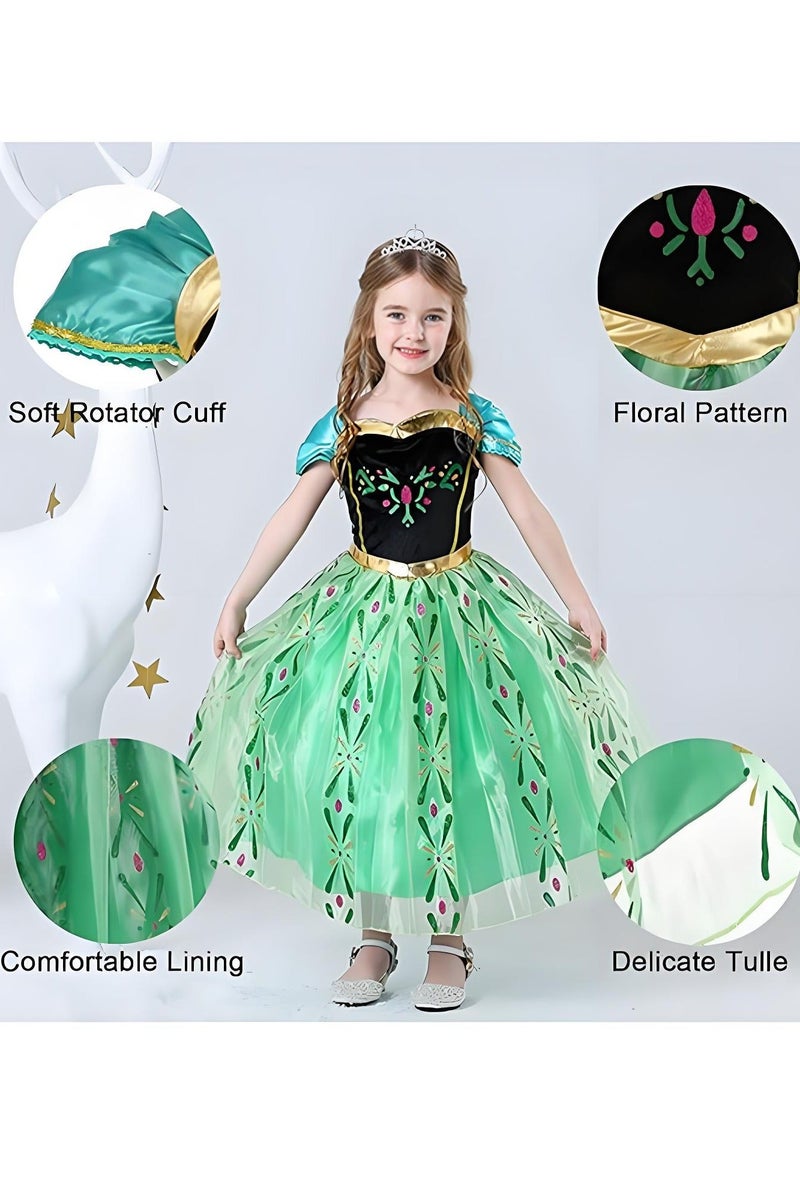 Quivlox Princess Dress Set, Anna Princess Costume with Wand Crown Tiara, Gorgeous Birthday Party Gown with Accessories , Frozen Ice Princess Dress, Luxury Anna Costume Dress, Cosplay Dress Up for Little Girls, Performance Dress for Fancy Dress Parties, Birthdays, Prom Outfits and Cosplay Activities - Image 5