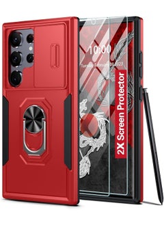 Case Compatible with Samsung Galaxy S24 Ultra Case,[Built-in Slide Camera Cover & Rotatable Kickstand][2* Screen Protectors] Military Grade Shockproof Anti-Scratch Case