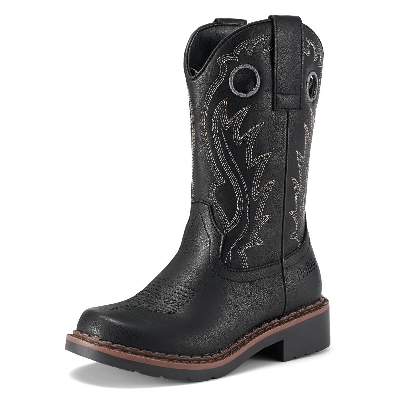 Rollda Boys Cowboy Boots Kids Western Boots Square Toe Girls Cowgirl Boots for Toddler/Little Kid/Big Kid Black Size 6 - Image 1