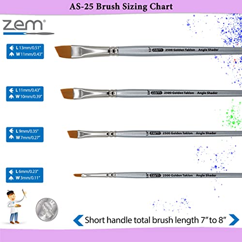 ZEM Brush Golden Taklon Angle Shaders Brush Set Sizes 1/8", 1/4', 3/8", 1/2" - Image 4