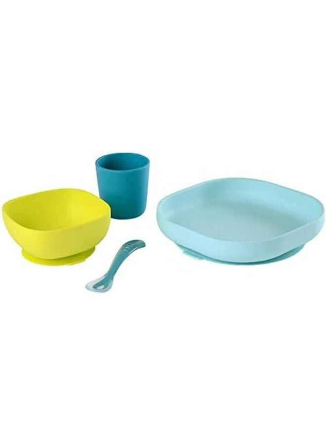 BEABA BÃ©aba Silicone 4-Piece Dishware - 100% Silicone Baby Plate Set, Baby Bowls - Includes Baby Plate, Baby Bowl, Baby Cup, 2nd Stage Silicone Spoon, Pastels - Image 2