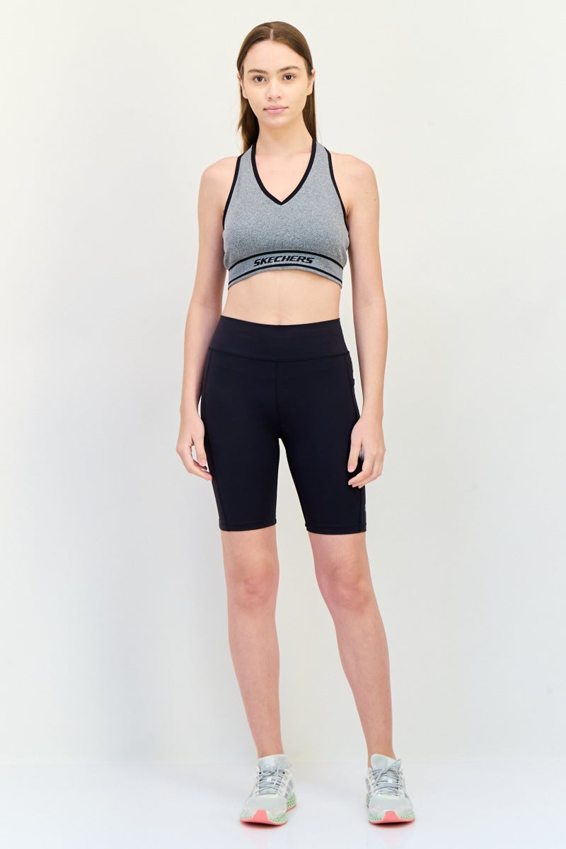 SKECHERS حمالة صدر رياضية مبطنة بشعار العلامة التجارية للنساء، رمادي - Image 2