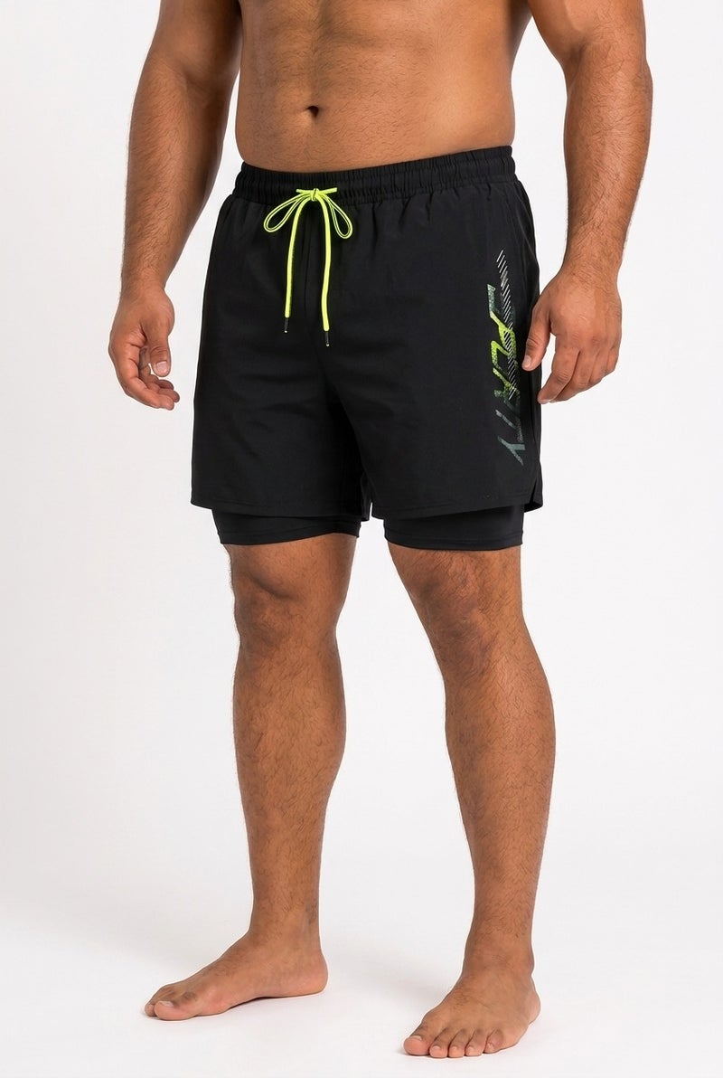 Moveletix Men's 2-Pack Swim Shorts Yellow & Print - Image 5