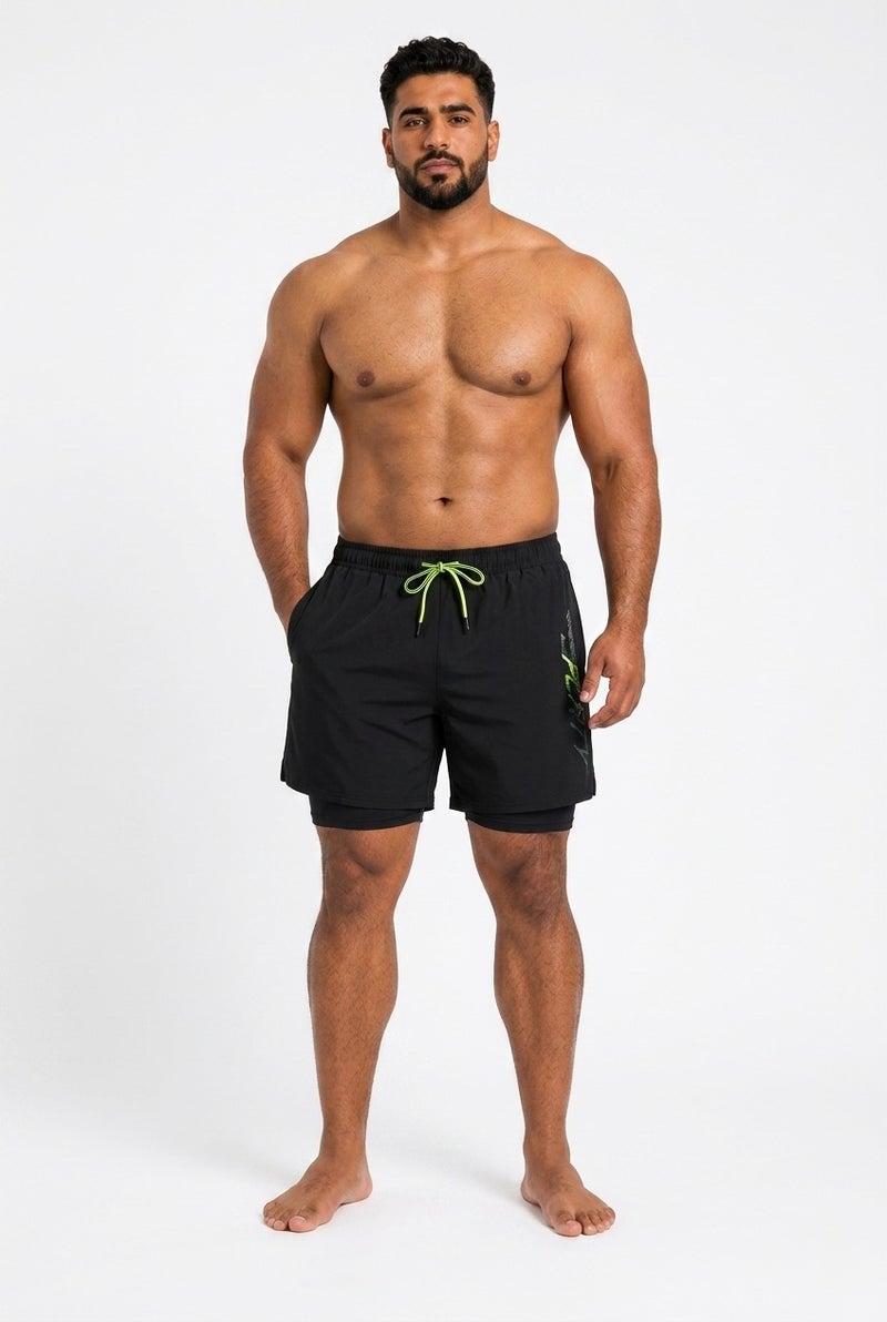 Moveletix Men's 2-Pack Swim Shorts Yellow & Print - Image 3