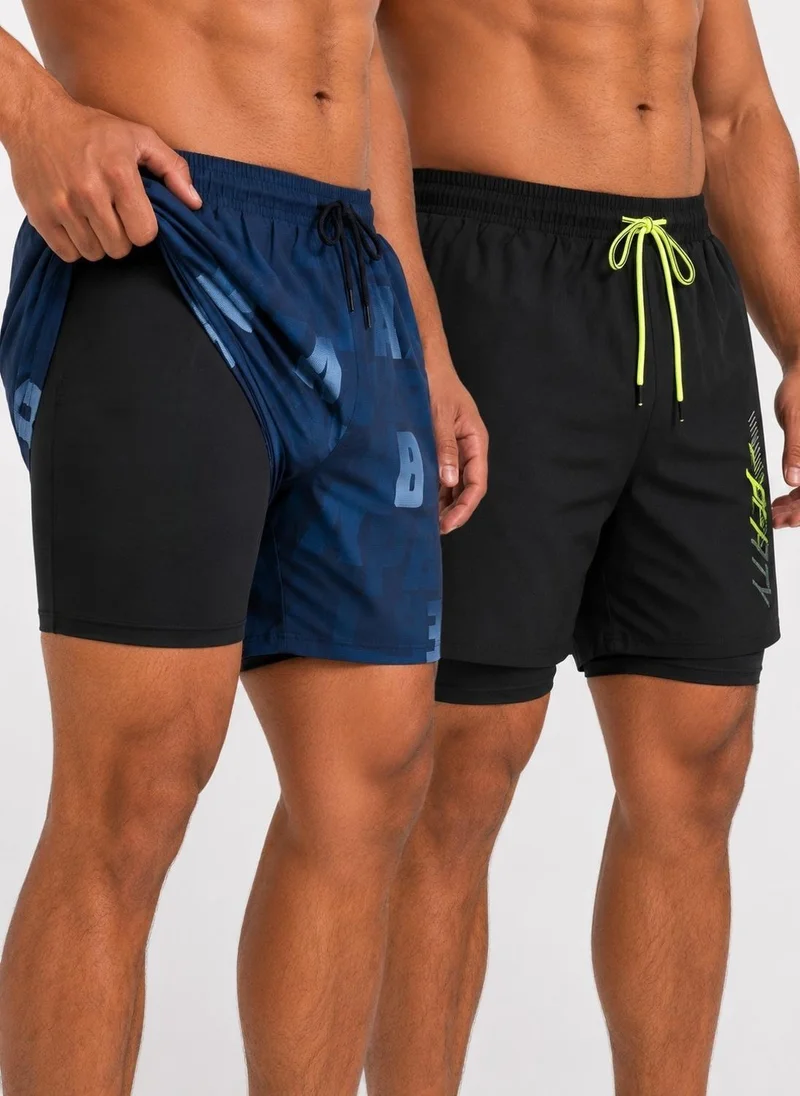 موفليتكس شورت سباحة للرجال - باقة من 2 - أصفر ومطبوع