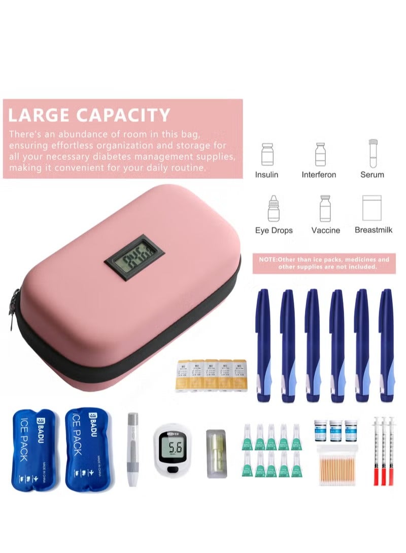 ريد ليف عبوة أنسولين ثلاجة لمدة ٤٨ ساعة، معتمدة من إدارة أمن النقل (TSA)، عبوة ثلاجة لمرضى السكر مزودة بميزان حرارة وشاشة عرض لدرجة الحرارة، حقيبة تخزين أدوية مبردة، تحتوي على كيسين ثلج، مناسبة لمستلزمات مرضى السكر (وردي). - Image 2