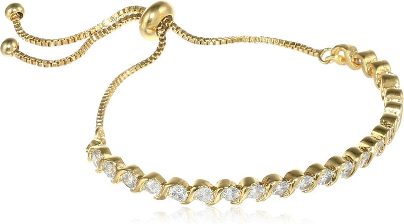 Estele 24 Kt Gold Plated Line American Diamond Gamma Cuff Bracelet For Valentines Day Gift - Image 1