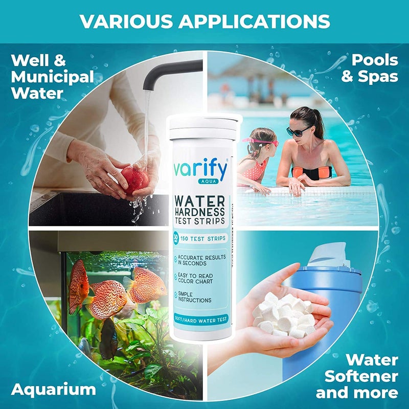 Varify Water Hardness Test Kit - Water Testing Kit for Home, Drinking, Well, Spa, Swimming Pool, Softener, Dishwasher & More - Hard Water Test Strips for Calcium, Magnesium etc (0-425 pmm, 150 Strips) - Image 4