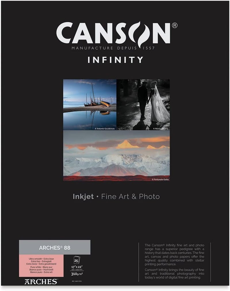 CANSON Canson Infinity Arches 88 Ultra Smooth Pure White Matte Inkjet Paper 310gsm 17 x 22 25 Sheets  - Image 1