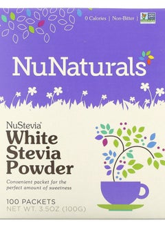 NuNaturals NuStevia White Stevia Powder 100 Packets 3.5 oz (100 g) 