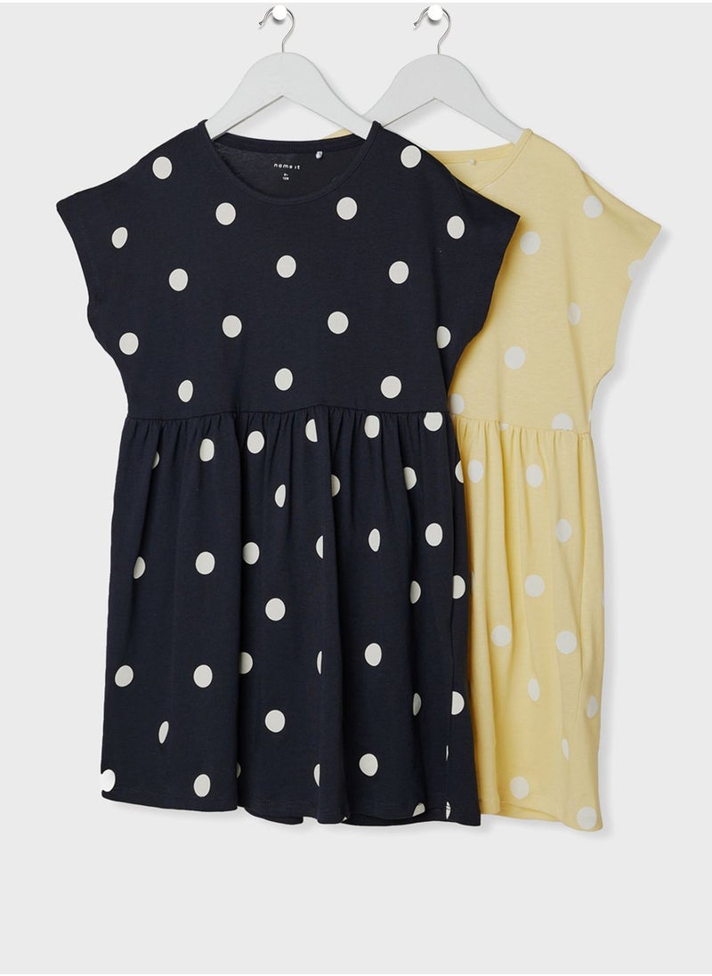 NAME IT - Kids 2 Pack Polka Dot Dress - Image 1