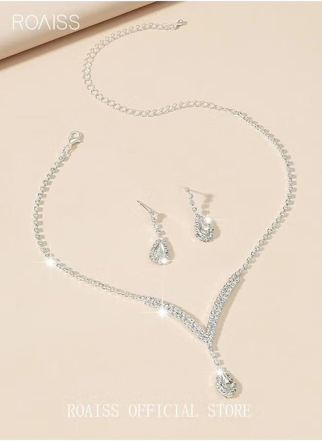 3 Pcs Rhinestone Necklace Earrings Set Drop-shaped Pendant V-neck Chain Ear Dangle Bridal Evening Dress Accessories for Women Silver/Clear - pzsku/Z48CC8C0728AD4EE63732Z/45/_/1724052917/61c75a5d-5c77-416f-89d1-c4f462764bb8