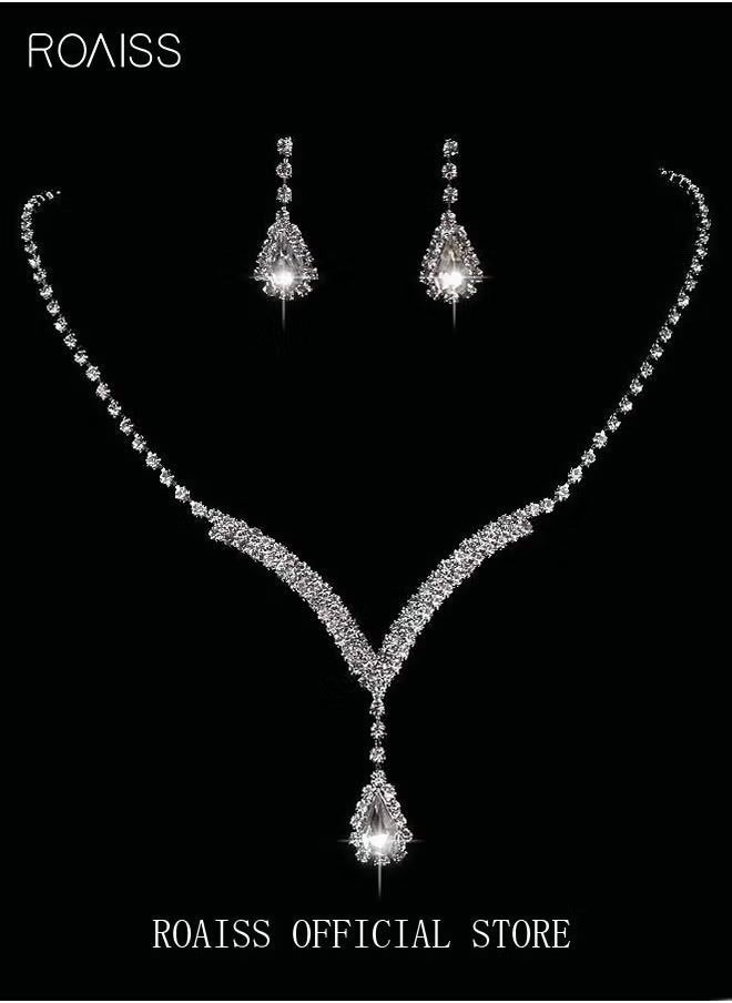 3 Pcs Rhinestone Necklace Earrings Set Drop-shaped Pendant V-neck Chain Ear Dangle Bridal Evening Dress Accessories for Women Silver/Clear - pzsku/Z48CC8C0728AD4EE63732Z/45/_/1724052955/94506381-be8e-4636-a543-c49fc862d655