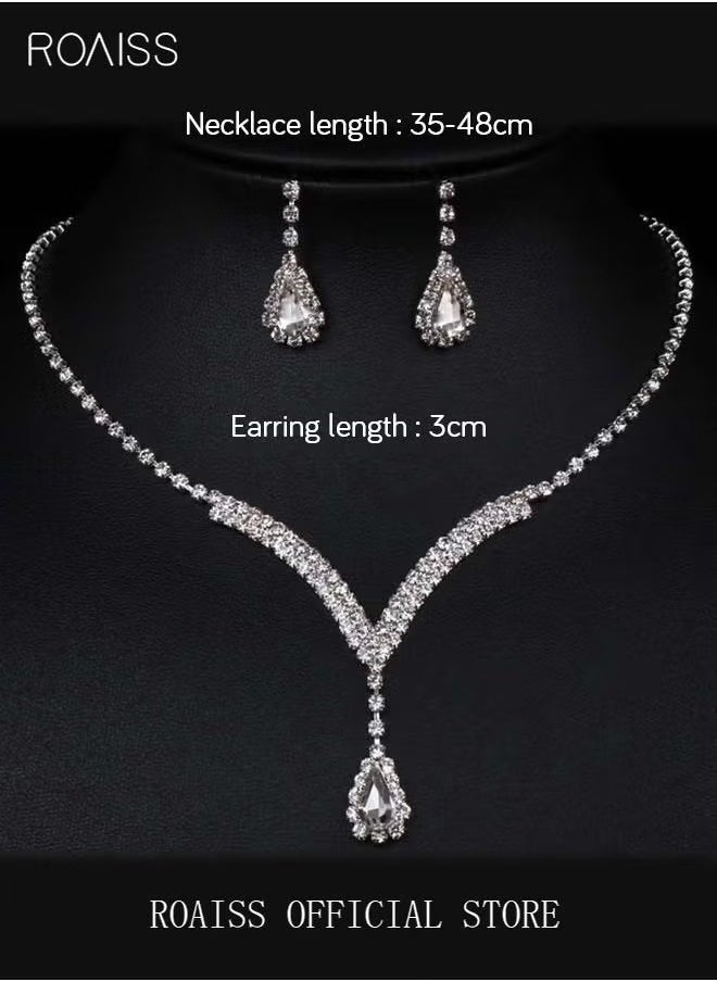 3 Pcs Rhinestone Necklace Earrings Set Drop-shaped Pendant V-neck Chain Ear Dangle Bridal Evening Dress Accessories for Women Silver/Clear - pzsku/Z48CC8C0728AD4EE63732Z/45/_/1724052967/ead5ab46-0054-437d-9b3b-f82986cf9154