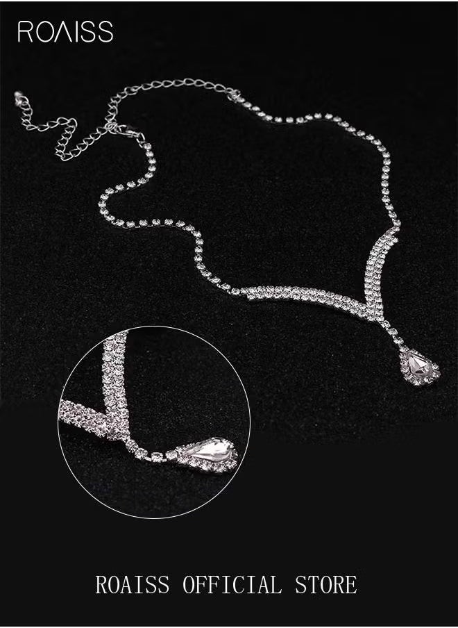 3 Pcs Rhinestone Necklace Earrings Set Drop-shaped Pendant V-neck Chain Ear Dangle Bridal Evening Dress Accessories for Women Silver/Clear - pzsku/Z48CC8C0728AD4EE63732Z/45/_/1724052976/8a90b007-355b-454a-9d33-d0e4352f4c48