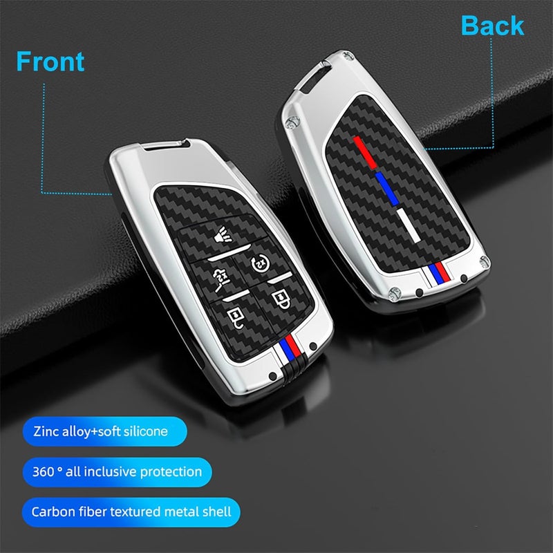 Aoocar 5 Button Heavy Metal Key Fob Cover for GMC and Chevy Models with Carbon Fiber Pattern - Image 5