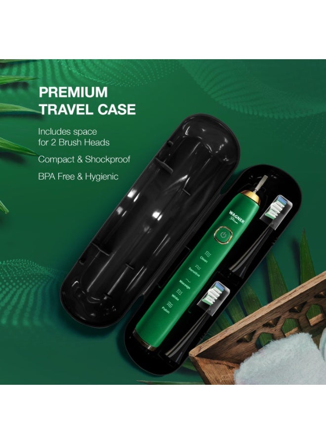 Wagner Stern The Emerald Green Edition ultrasonic whitening electric toothbrush features five brushing modes, eight soft brush heads, and a premium travel case. - Image 5