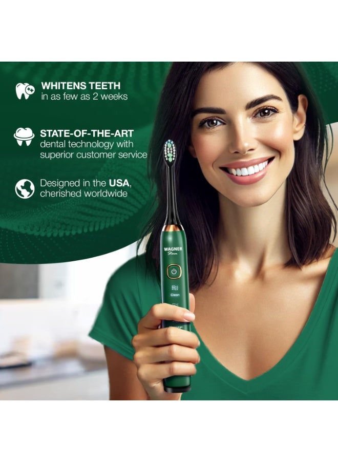 Wagner Stern The Emerald Green Edition ultrasonic whitening electric toothbrush features five brushing modes, eight soft brush heads, and a premium travel case. - Image 4