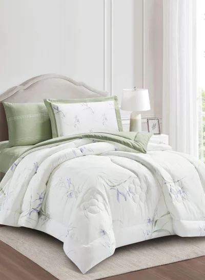 Donetella Bedding Comforter Set Single Size, 4-Pcs Bed Set Fits 120x200 Cms -Printed Bedding Set-All Season- Brushed Microfiber (طقم مفرش سرير فندقي)