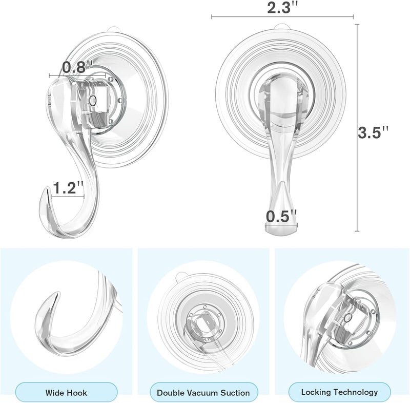 VIS'V Suction Cup Hooks, Small Shower Suction Hooks with Wipes, Heavy Duty, Removable and Reusable, Clear, 4 Pcs - Image 5