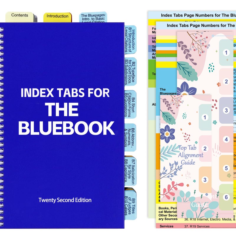 Tojoyify Index Tabs for The Bluebook 22nd Edition, Complete Book Tabs Set with Blanks, Bookmarker, Laminated Color-Coded with Alignment Guide & Page Numbers (Book Not Included) - Image 1