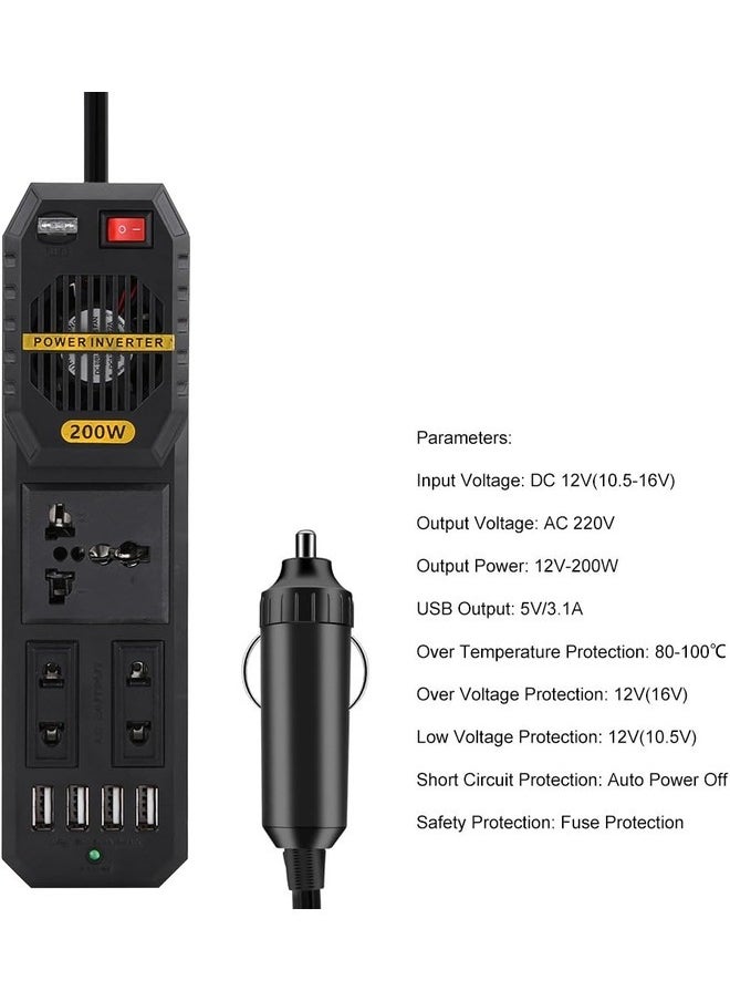 Generic - 200W Car Power Inverter – DC 12V to AC 220V with 4 USB Ports and Cigarette Lighter Adapter. - Image 1