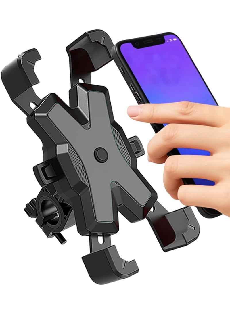 حامل هاتف للدراجة مُحسّن، قفل وفتح سريع بيد واحدة لحامل هاتف الدراجة النارية، حامل هاتف لمقود الدراجة مع قفل رباعي الاتجاهات متوافق مع جميع طرز الهواتف - Image 1