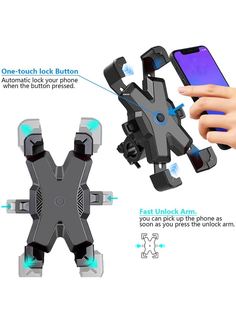 حامل هاتف للدراجة مُحسّن، قفل وفتح سريع بيد واحدة لحامل هاتف الدراجة النارية، حامل هاتف لمقود الدراجة مع قفل رباعي الاتجاهات متوافق مع جميع طرز الهواتف - Image 2