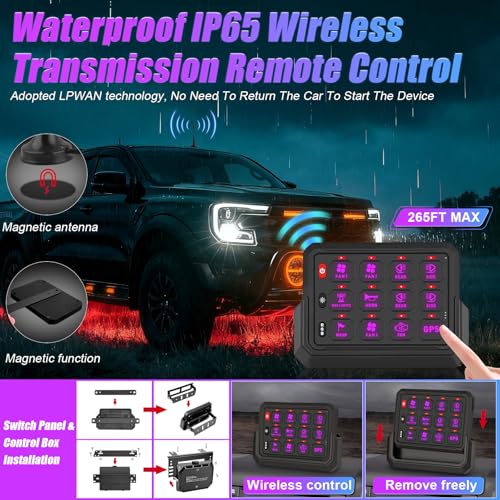 ZAMLIE Wireless 12 Gang Switch Panel Lighting Modes with Control Toggle Momentary Strobe Flash Circuit Control Relay System Box 12V-24V, Universal for Off-Road Truck UTV ATV Boat Marine - Image 2
