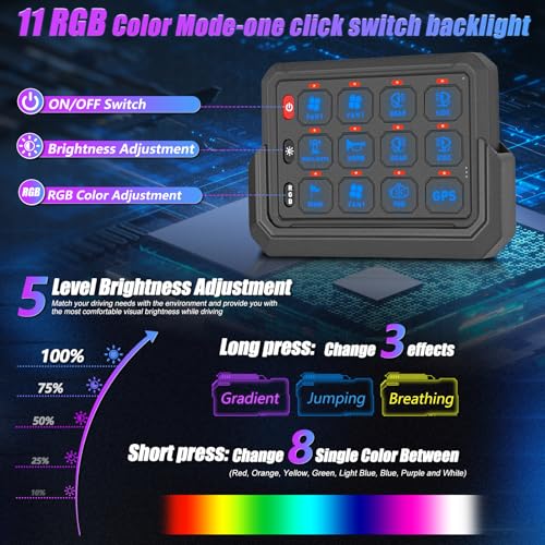 ZAMLIE Wireless 12 Gang Switch Panel Lighting Modes with Control Toggle Momentary Strobe Flash Circuit Control Relay System Box 12V-24V, Universal for Off-Road Truck UTV ATV Boat Marine - Image 3